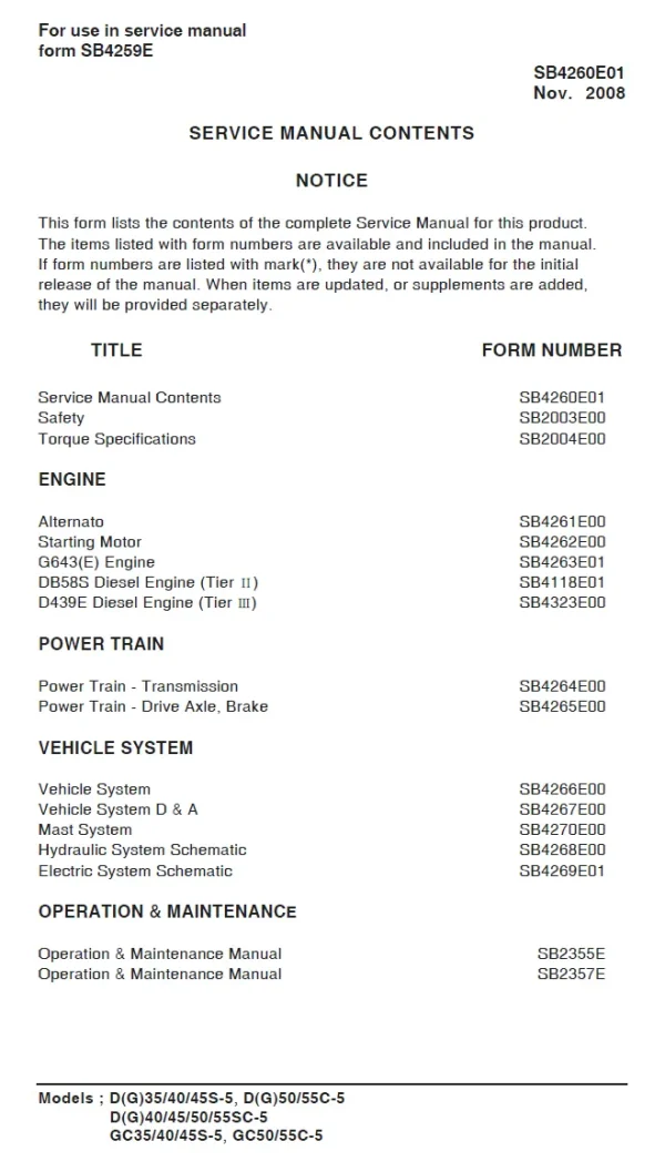 DOOSAN D50SC-5 service manual