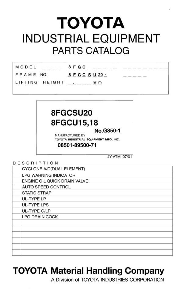 8fgcsu20 8fg8fgcu15 18 g850 1 forklift manual