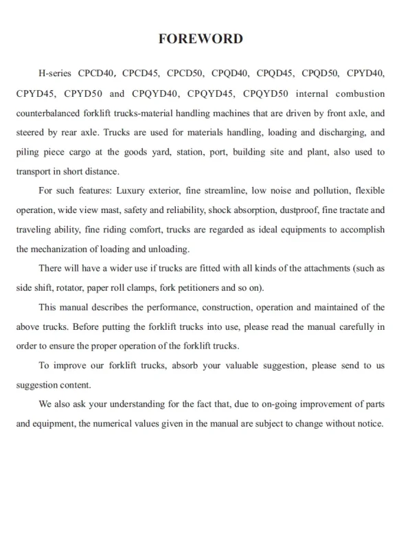 Heli Forklift Truck H Series cpcd50 user manual