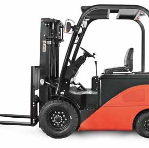 a forklift with a black and orange color