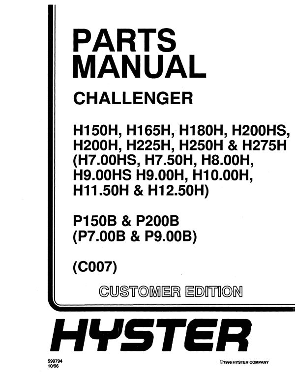 HYSTER H200 PARTS MANUAL scaled forklift manual