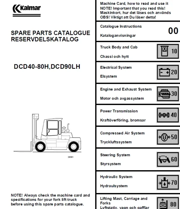 Kalmar DCD 40 80H DCD 90LH 920936.0131 Spare Parts Catalog ENSW forklift manual