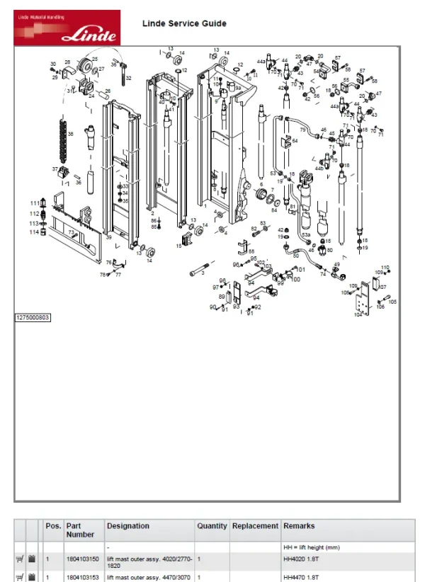 E16C 1275 PARTS BOOK forklift manual