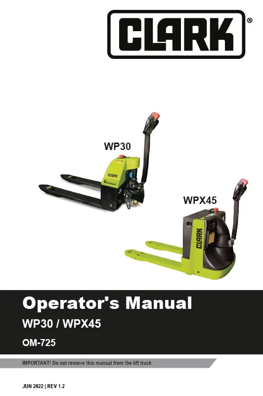 Clark WP30 Pallet Truck Manual 2 Clark WP30 Pallet Truck Manual - Image 2