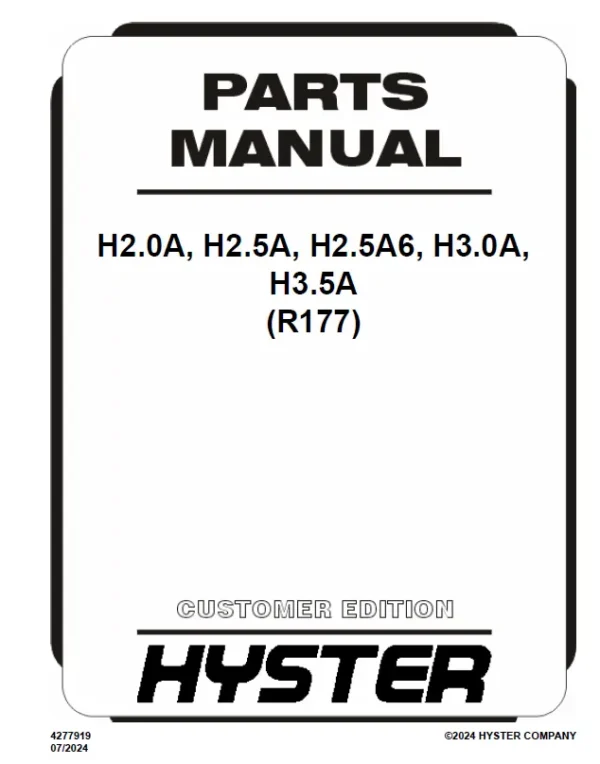 Hyster H3.0A [H60A] (R177) Manual | Forklift Parts Manual