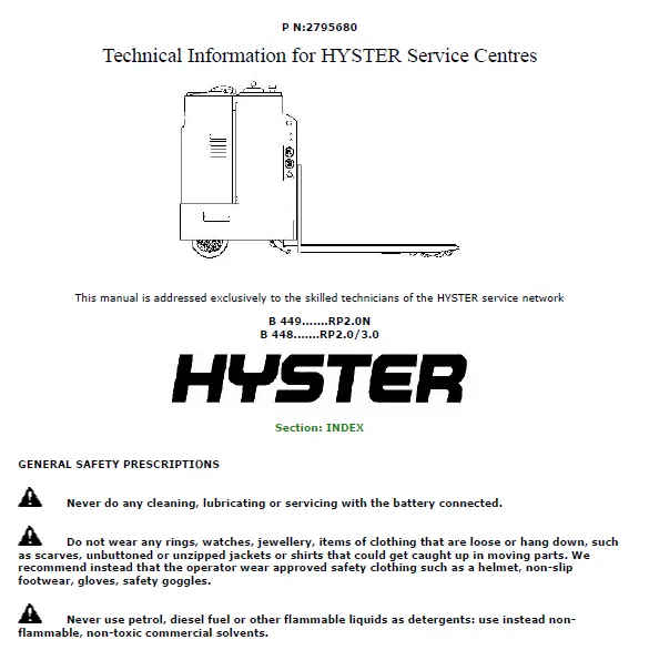 Hyster RP2.0N (B449) Manual 2 Hyster RP2.0N (B449) Manual - Image 2