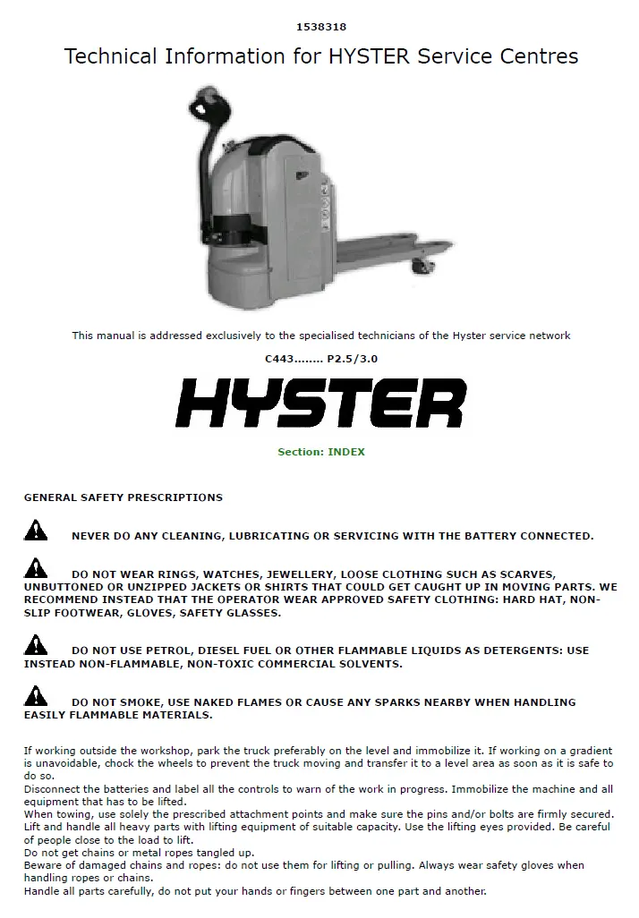 Hyster P3.0 (C443) Manual 4 Hyster P3.0 (C443) Manual - Image 4