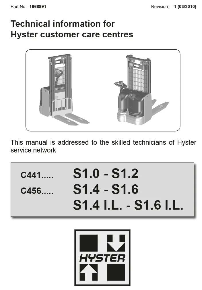 Hyster S1.4 (C456) Manual 2 Hyster S1.4 (C456) Manual - Image 2