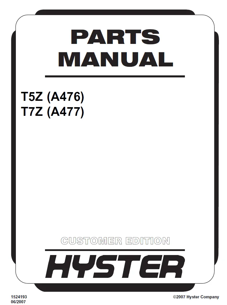 Hyster T5Z (A476) Manual 3 Hyster T5Z (A476) Manual - Image 3